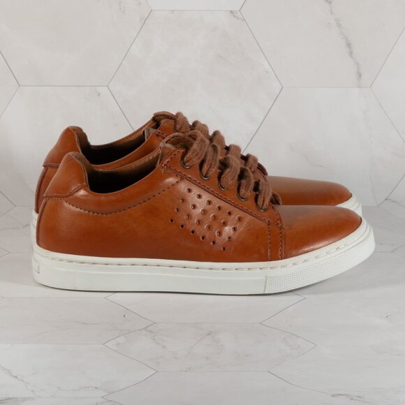 Vince Camuto Cowon Cognac Cow Analine Brown Leather Court Sneaker Boys 11.5 - Picture 3 of 12